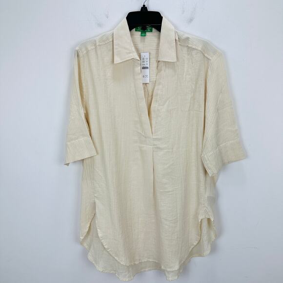 J.Crew Popover Shirt Airy Gauze Tunic Warm Sesame Relaxed Cotton Beach XXS NWT - Picture 4 of 11